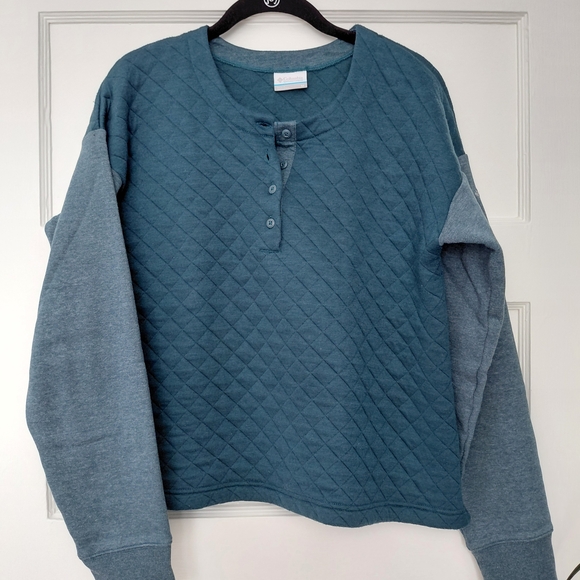 Columbia Tops - Columbia M Teal Quilted Pullover Henley Sweater